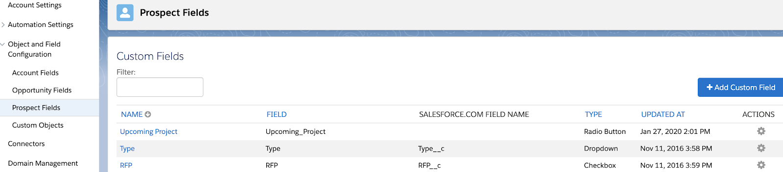 Pardot Prospect settings